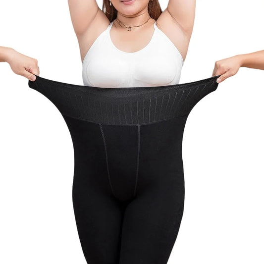Plus Size Cotton-Touch Thermal Tights with Fishbone Waist Support | Pomapoma