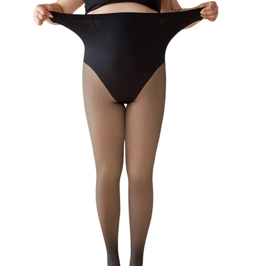 Glossy Sheer Thermal Tights – Plus Size Invisible Seam Winter Black | Pomapoma